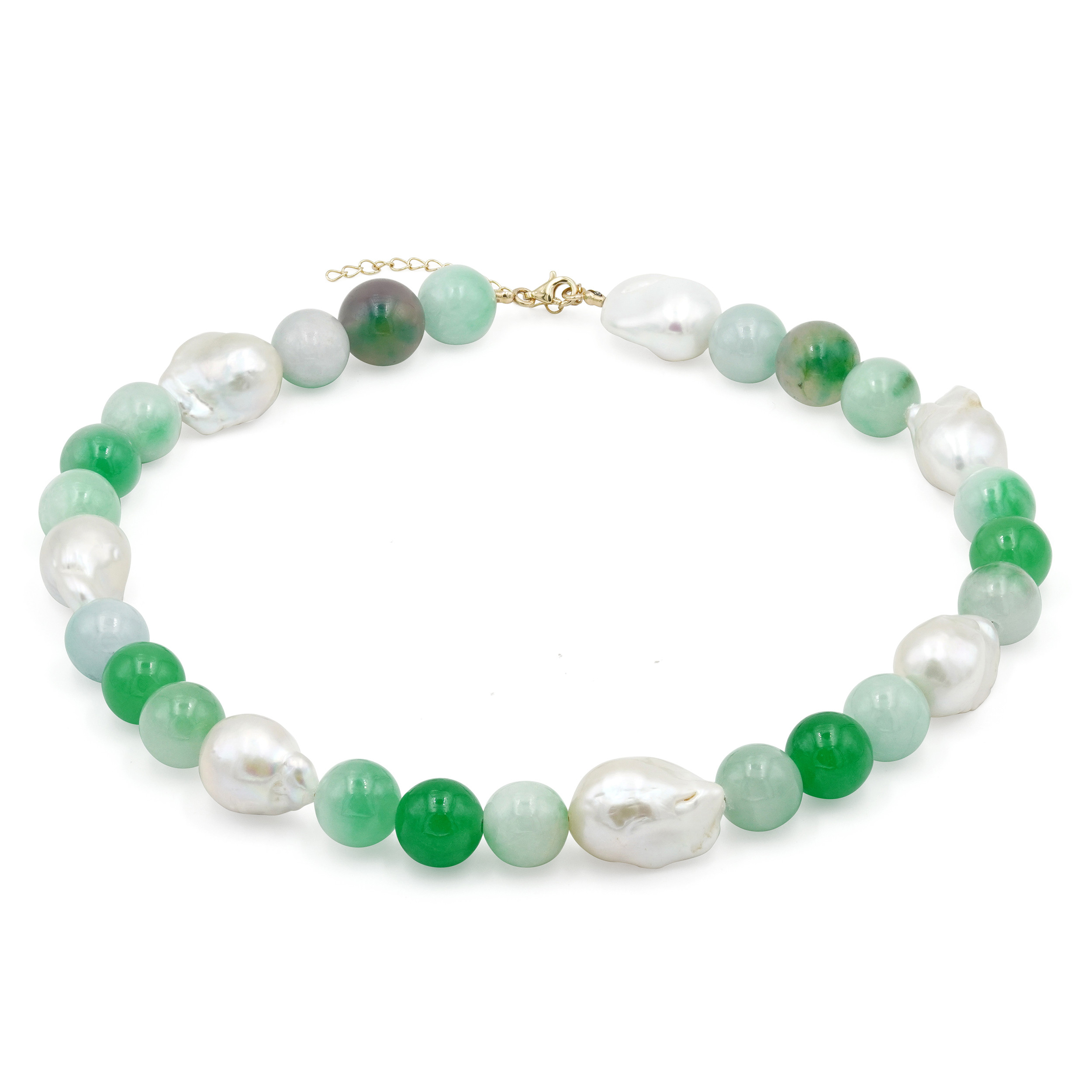 バロックパールと翡翠ビーズネックレス 20240624-006（4週間発送）