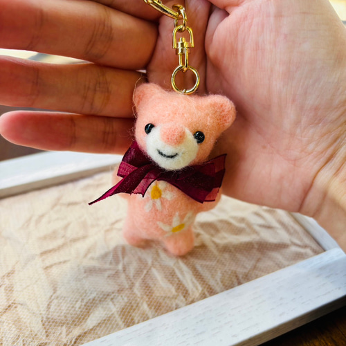 羊毛フェルト くまフラワー キーホルダー 3種 羊毛フェルト toiro