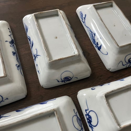 伊万里焼タコ唐草角皿5枚無傷