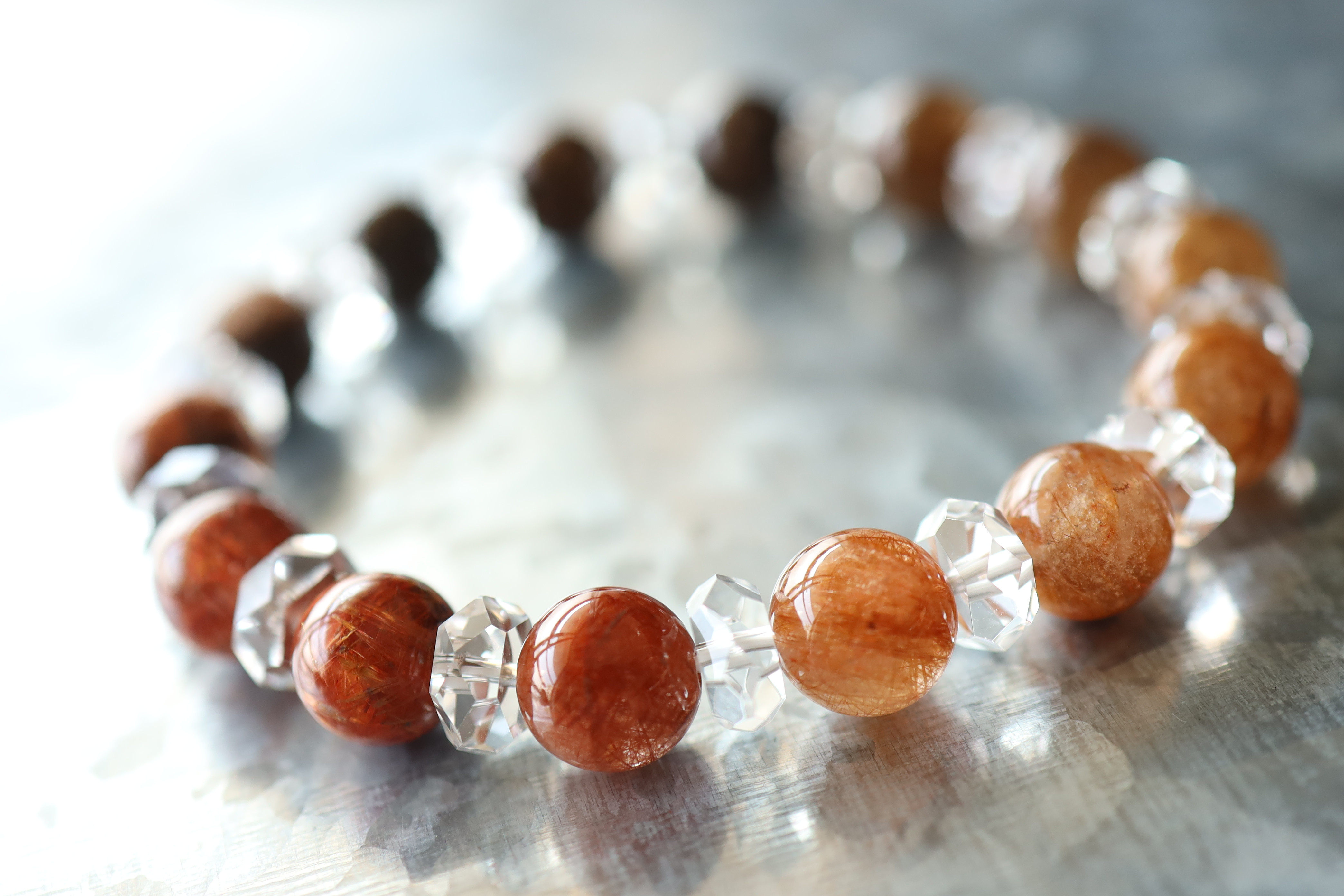 …☆ルチルを愛する人の為に☆…☆ミックスルチルクォーツ：9.5ミリ＆水晶☆…☆天然石ブレスレット☆…