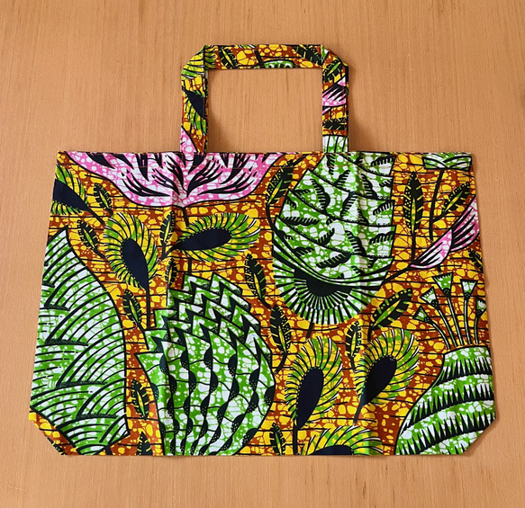 アフリカ布　ワンハンドルバッグ　肩掛けエコバッグ　ショッピングバッグ　No.15 アフリカ布 ワンハンドルバッグ 肩掛けカバン エコバッグ