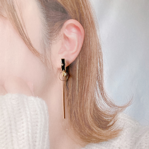 ブラック×ダルメシアン アシメ 淡水パール ピアス イヤリング 