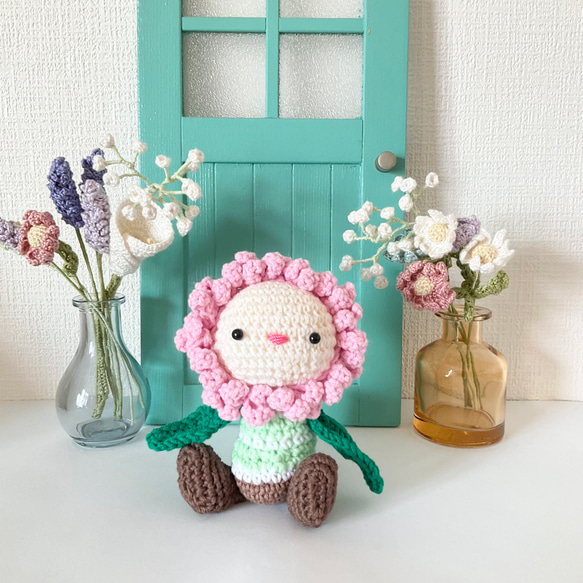 花✲花ちゃん あみぐるみ もも色 花 飾り ＊受注製作 あみぐるみ