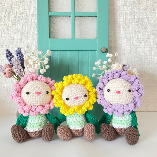 花✲花ちゃん あみぐるみ もも色 花 飾り ＊受注製作 あみぐるみ