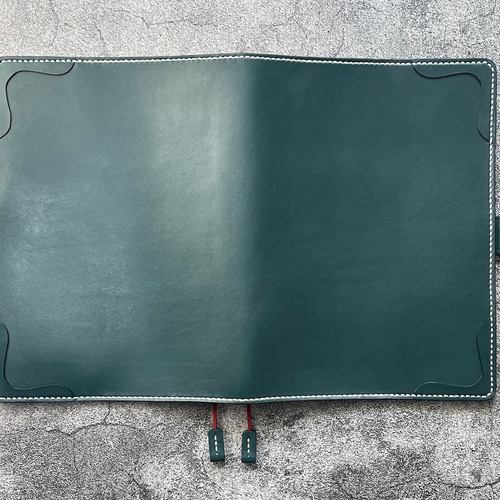 手縫】CampusセミB5ダイヤリー&ノート用ブルーグリーン本革カバー