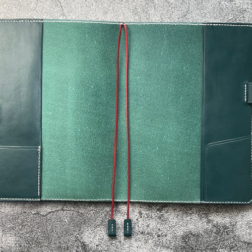 手縫】CampusセミB5ダイヤリー&ノート用ブルーグリーン本革カバー