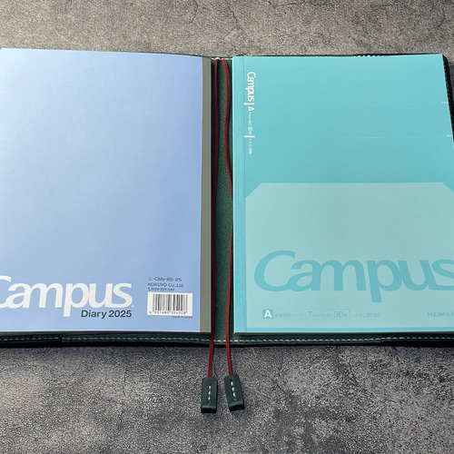 手縫】CampusセミB5ダイヤリー&ノート用ブルーグリーン本革カバー