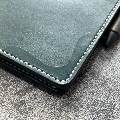 手縫】CampusセミB5ダイヤリー&ノート用ブルーグリーン本革カバー