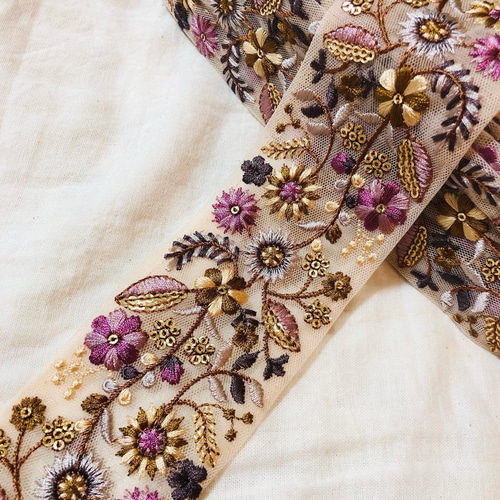 インド刺繍リボン】幅5.5cm・50cm｜花柄チュール｜ハンドメイド資材