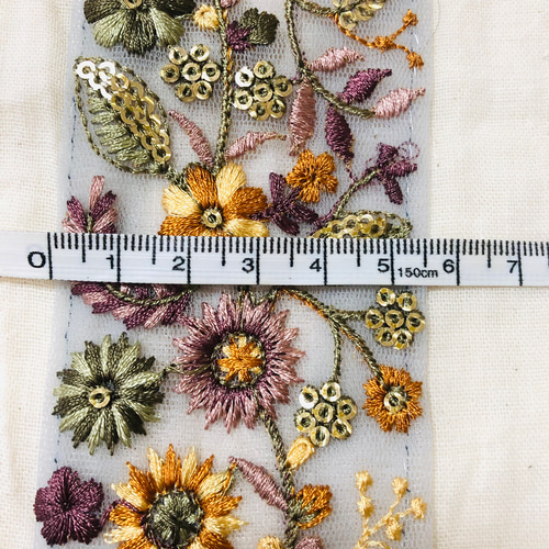 インド刺繍リボン　まとめ売り　花柄　ハンドメイド　資材　チュール 楽天市場】【10cm単位】インド刺繍リボン 約4.5cm幅 4色（ インド