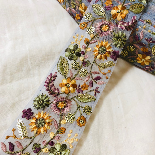 インド刺繍リボン】幅5.5cm・50cm｜花柄チュール｜ハンドメイド資材