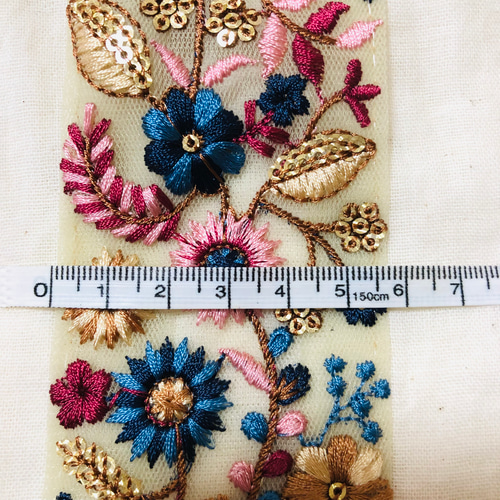 インド刺繍リボン】幅5.5cm・50cm｜花柄チュール｜ハンドメイド資材