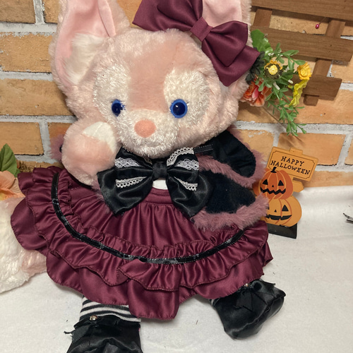 リーナベル対応ハロウィンコーデぬいぐるみコスチュームヴィランズゴシックワンピース ハロウィン リーナベルSサイズ☆ボルドーコスチューム☆ケープ6点