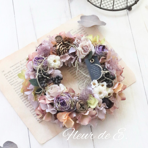 アーティフィシャルフラワー リース 22センチ リース Fleur de E