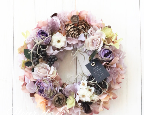 アーティフィシャルフラワー リース 22センチ リース Fleur de E. 通販