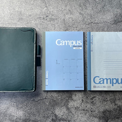ノートスリーブ ブラック×ネイビー 手縫】CampusB6ダイヤリー&ノート用ブルーグリーン色本革カバー