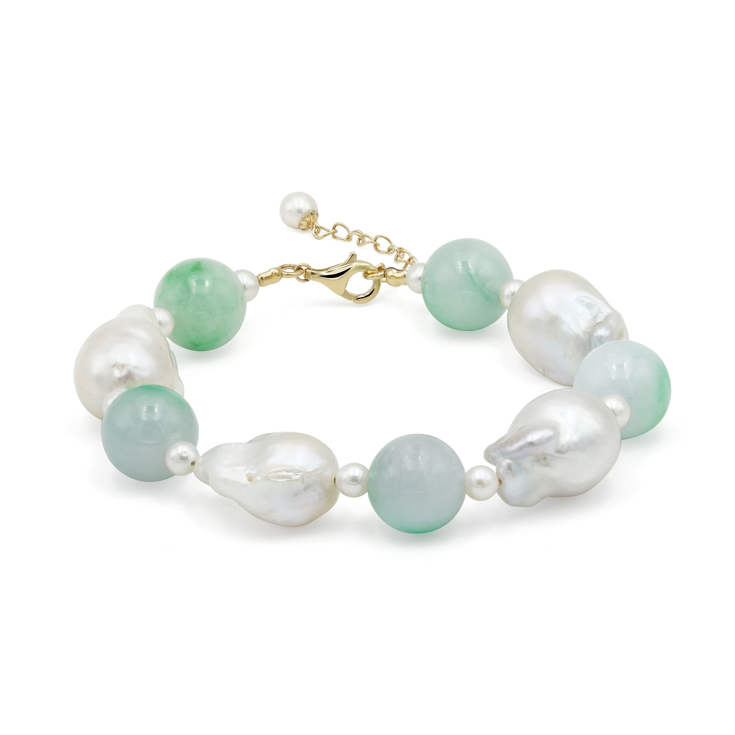 バロックパールと翡翠ビーズブレスレット 20240809-001（4週間発送）