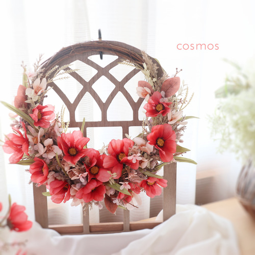 アートフラワーリース❁秋の花❁染花布花❁ハンドメイド アートフラワーリース❁秋の花❁染花布花❁ハンドメイド