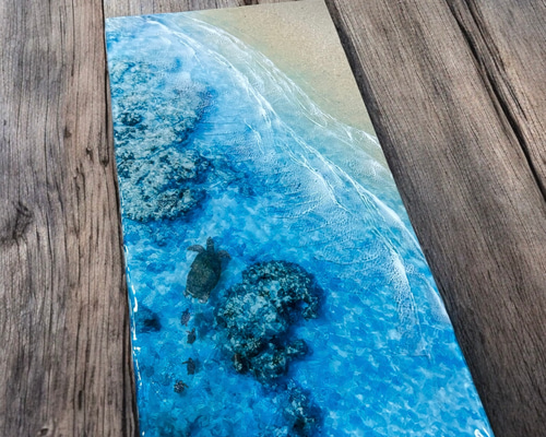 『okinawaの海を感じる』慶良間の海を泳ぐウミガメ／オーシャンレジンアート okinawaの海を感じる』慶良間の海を泳ぐウミガメ／オーシャン
