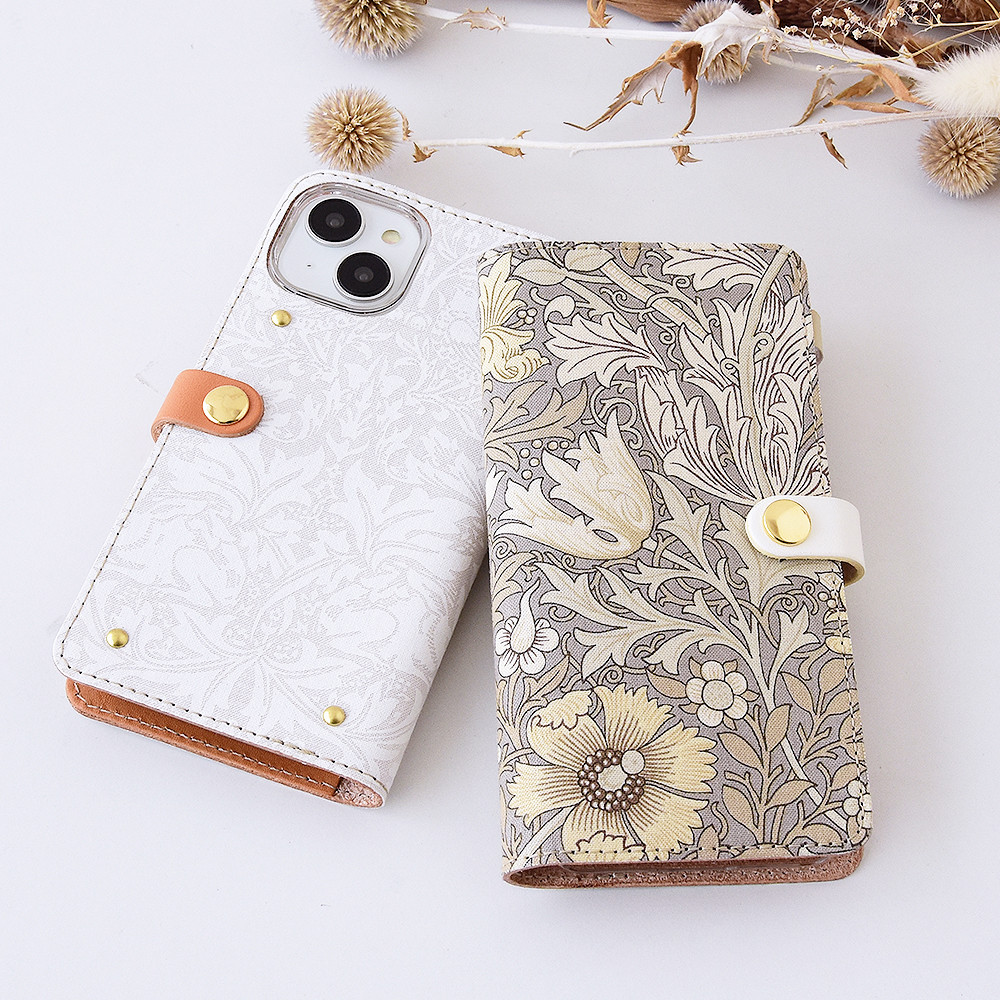 モリス スマホケース 手帳型 本革 ほぼ全機種対応  栃木レザー ウィリアムモリス スマホショルダー ギフト