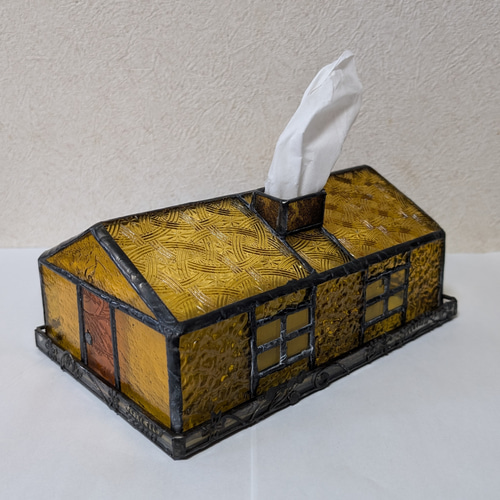 ステンドグラスのティッシュケース (HOUSE) その他インテリア雑貨 gla+