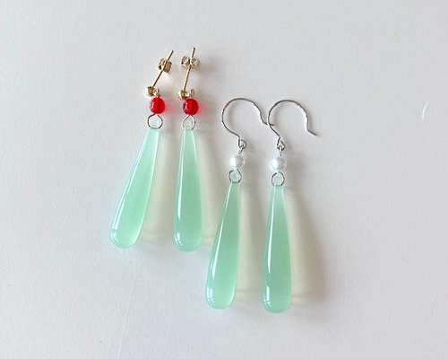 NUMBERING ウォータードロップピアス ロング ウォータードロップ ピアス （ 樹脂 グリーン パール ラウンド