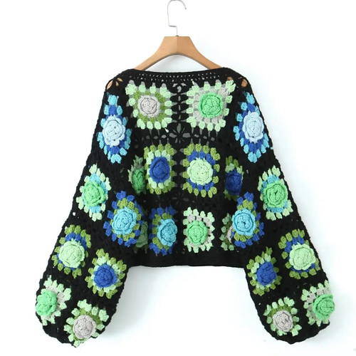 tricotCOMMEdesGARCONS ギャルソン フラワークロシェニット 手編み フラワークロシェモチーフ カーディガン かぎ針編み