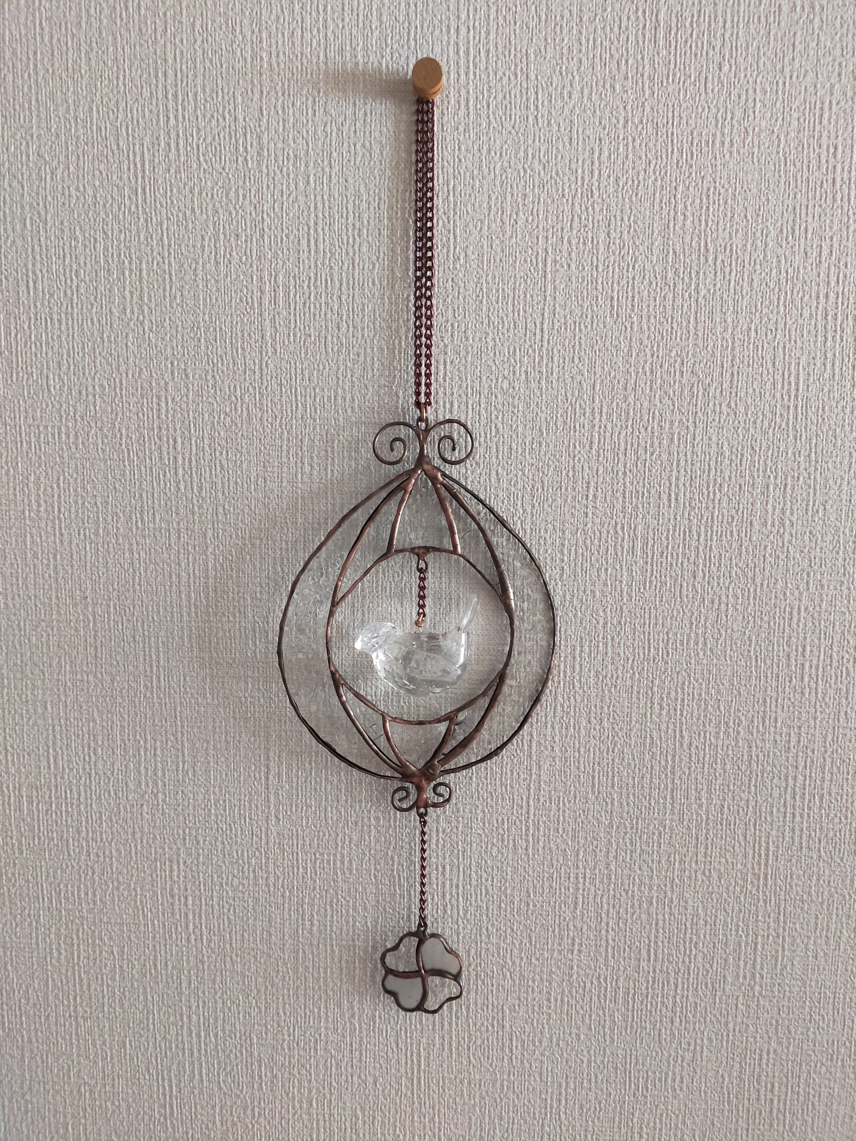 鳥かごと四つ葉のクローバー（サンキャッチャー）(送料込)