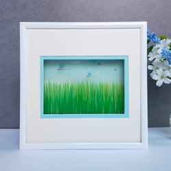 透明紙の立体作品《里山風景》田んぼにトンボ 壁掛け アート 立体 切り