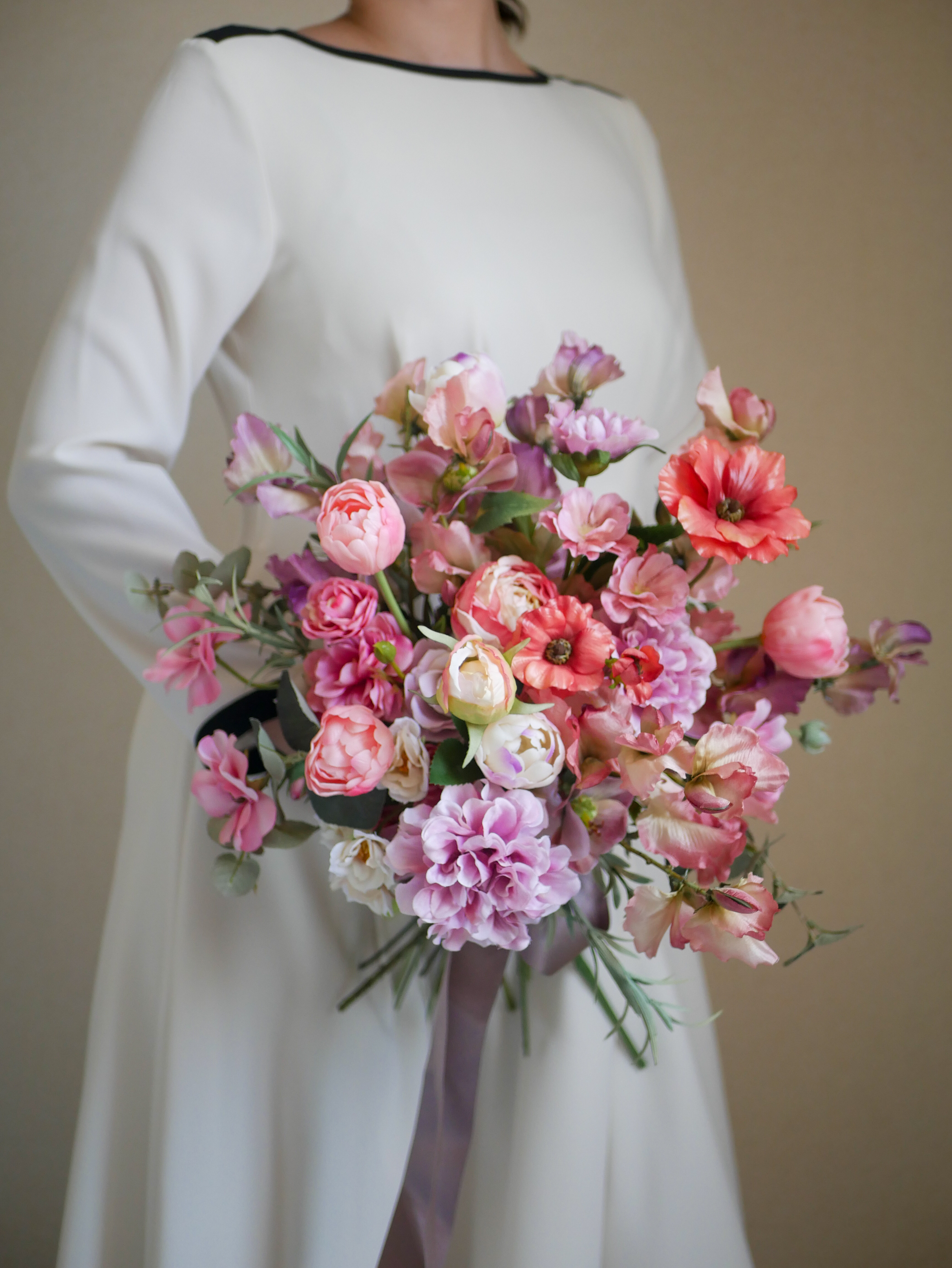ウェディングブーケ　前撮りブーケ　ピンクブーケ　後撮りブーケ　アーティフィシャルフラワーブーケ　秋ブーケ