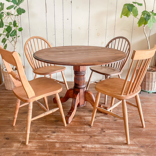 店舗向け 輸入住宅向け パインラウンドテーブル110cm アンティーク調丸