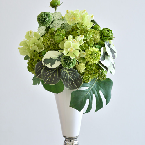限定1点】グリーンフラワー＆リーフのアレンジメント アーティ