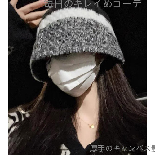 小さな漁師の帽子女性の秋冬レトロ混色つなぎ合わせニット毛糸バケツ帽 