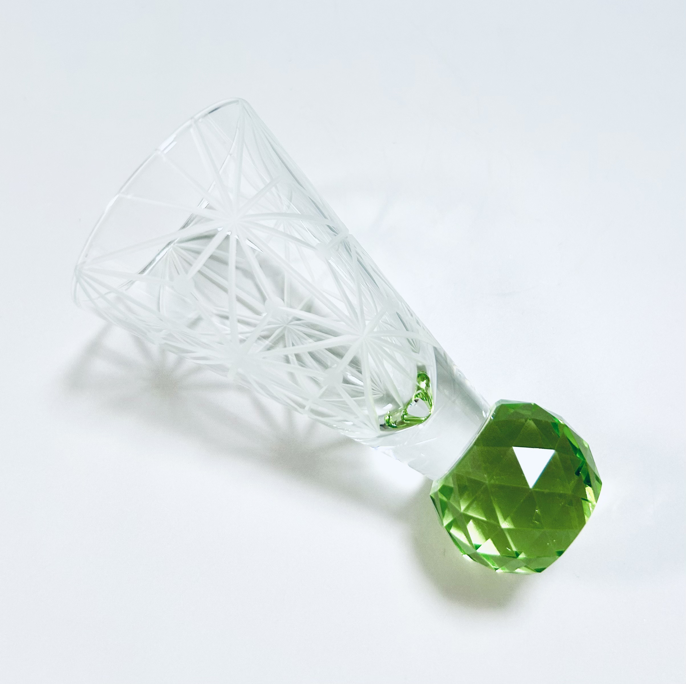 キラキラ東京切子　ぐい吞み　千代紙　ライトグリーン　Cocktail