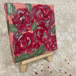 10×10cm薔薇のミニ絵画、イーゼル付き テクスチャーアート、現代アート