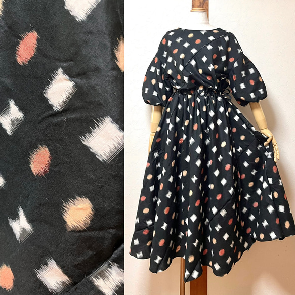 銘仙 パフスリーブワンピース 着物リメイク ワンピース eterlna 通販  