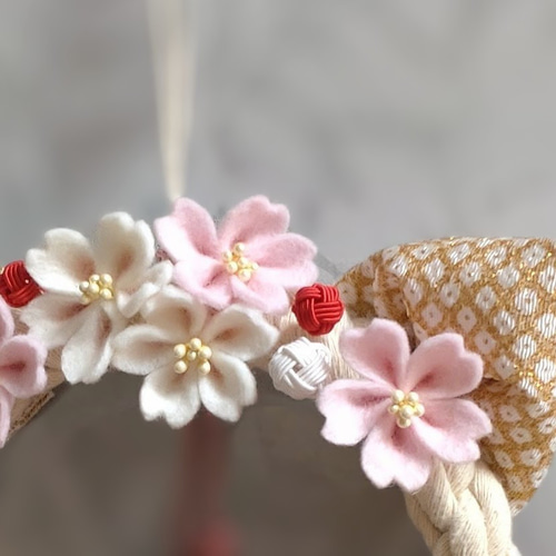 猫耳お正月かざり】 桜 ゴールド 猫耳 猫のリース 桜のリース