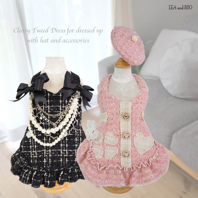 ワンピース ドレス お揃い ツイード 秋 冬 チェック アクセサリー 犬 猫 ペット 犬服 猫服 P528 P529