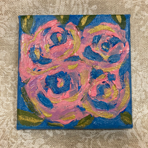 10×10cm薔薇のミニ絵画、イーゼル付き テクスチャーアート、現代アート