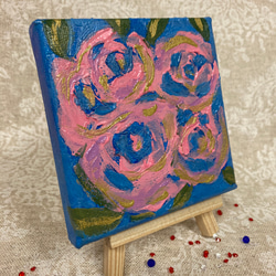 10×10cm薔薇のミニ絵画、イーゼル付き テクスチャーアート、現代アート