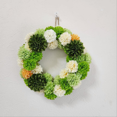マム 菊 グリーンリース 和風 壁飾り インテリア 緑 リース 咲貴 通販