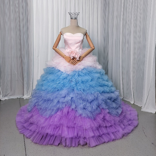 送料無料！豪華！レインボー グラデーションドレス ベアトップ  