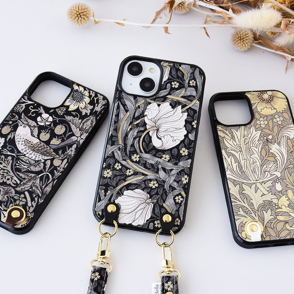 モリス iPhoneケース グリップタッチ 縦吊り1 スマホケース ショルダー  本革  レザー ウィリアムモリス 1枚目の画像