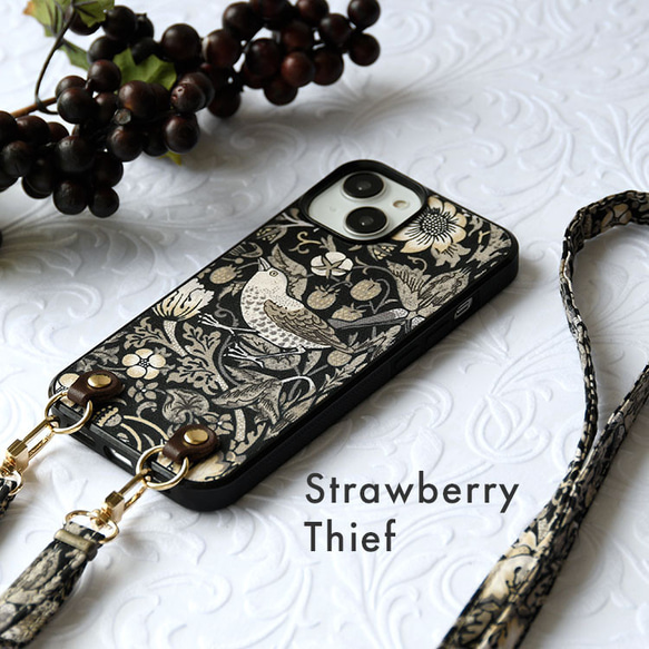 モリス iPhoneケース グリップタッチ 縦吊り1 スマホケース ショルダー  本革  レザー ウィリアムモリス 14枚目の画像