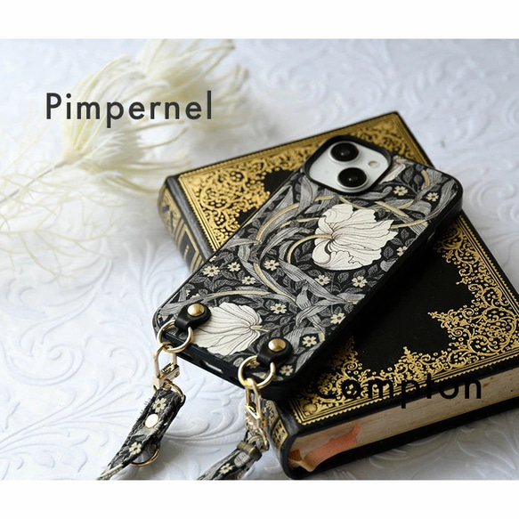 モリス iPhoneケース グリップタッチ 縦吊り1 スマホケース ショルダー  本革  レザー ウィリアムモリス 10枚目の画像