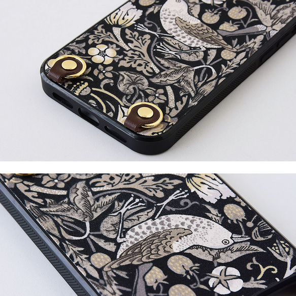 モリス iPhoneケース グリップタッチ 縦吊り1 スマホケース ショルダー  本革  レザー ウィリアムモリス 15枚目の画像