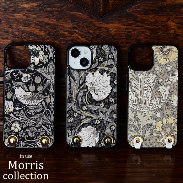 モリス iPhoneケース グリップタッチ 縦吊り1 スマホケース ショルダー  本革  レザー ウィリアムモリス 3枚目の画像
