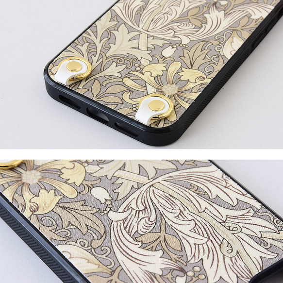 モリス iPhoneケース グリップタッチ 縦吊り1 スマホケース ショルダー  本革  レザー ウィリアムモリス 13枚目の画像