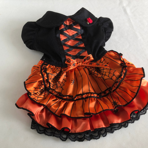 ◎犬服オーダー◎ハロウィン◎クモの巣サテン◎フリルスカート◎姫