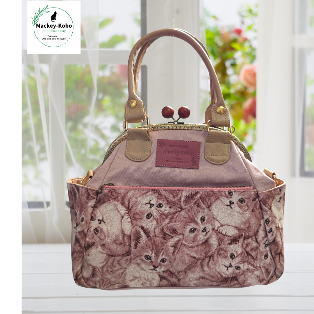 がま口3wayバッグmin【子猫いっぱい:ピンク】